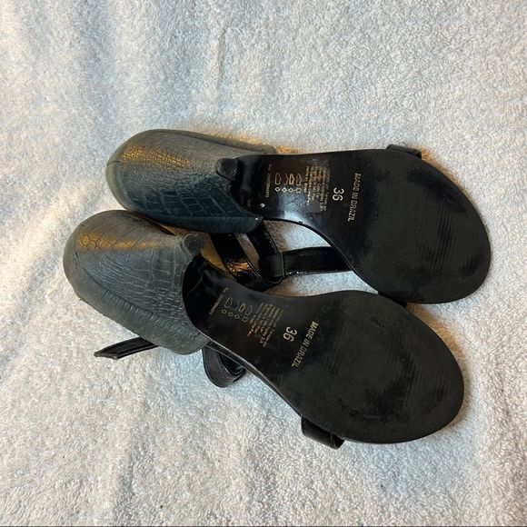 Vintage Cacharel Sandals T-Strap Heels Kitten Heel leather black green 5 - Picture 4 of 14